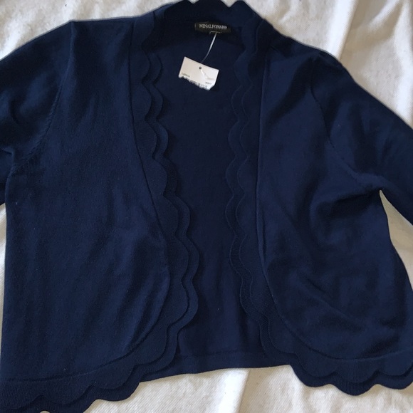 Nina Leonard sweater navy blue double scallop trim size large new with tags - Picture 5 of 8